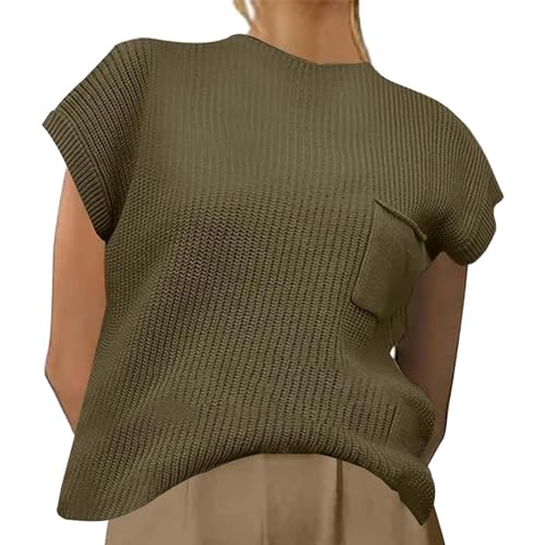 Weste Damen, Ärmellos Winter V Ausschnitt Pullunder Sweater Vest Casual Baumwolle Herbst Pullover Strickpullover Strickpullunder Warm Braune Pullover Vest Strickweste von DondPO