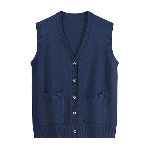 Weste Ohne Ärmel Damen Lose Frauen Winter Pullunder Damenweste Baumwolle Gestreift Warm Strickpullunder Pullover Sweater Vest Ärmellos V Ausschnitt Strickweste Pullover Vest von DondPO