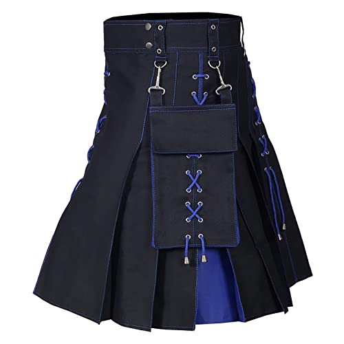 Wickelrock Herren- Karneval Retro Kariert Herrenrock Schottenrock 3XL Schottisch Mittelalter Cargorock Kilt Trachten Rock Cosplay Viktorianisch mit Tasche Faltenrock Römer Kostüm von DondPO