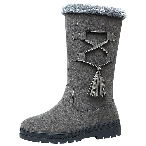 Winterboots Damen： Rutschfeste 45 Graue Schneestiefel Schneeschuhe Kurzschaft Gefüttert Flach Winterboots Winterstiefel Damenstiefel Winter Warme Wasserdicht Snow Boots Winterschuhe von DondPO