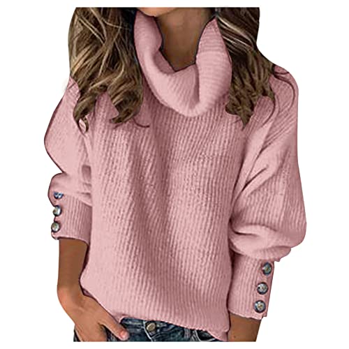 Winterpullover Damen Warm, Gestrickt Warm Winter Rollkragenpullover Langarmshirt Slim Fit Rollkragen Langarm Strickpullover Winterpullover Pullover Stretch Einfarbrig Strickpulli Rollkragenpulli von DondPO