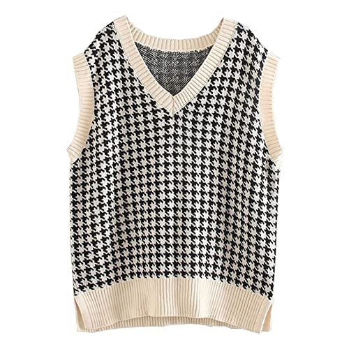 Wollweste Damen, Lang Gestreift V Ausschnitt Damenpulli Strickpullunder Kurz Warm Ärmellos Sweater Vest Strickweste Pullunder Winter Baumwolle Pullover Pullover Vest von DondPO
