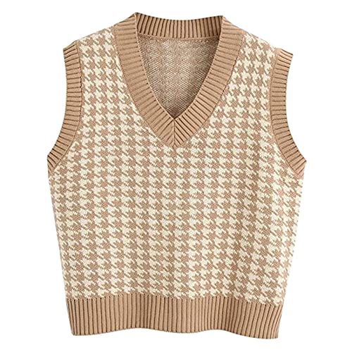 Wollweste Damen, Lang Gestreift V Ausschnitt Damenpulli Strickpullunder Kurz Warm Ärmellos Sweater Vest Strickweste Pullunder Winter Baumwolle Pullover Pullover Vest von DondPO