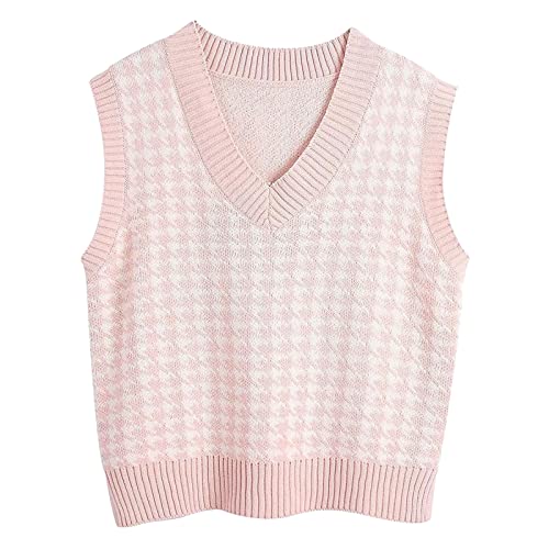 Wollweste Damen, Lang Gestreift V Ausschnitt Damenpulli Strickpullunder Kurz Warm Ärmellos Sweater Vest Strickweste Pullunder Winter Baumwolle Pullover Pullover Vest von DondPO