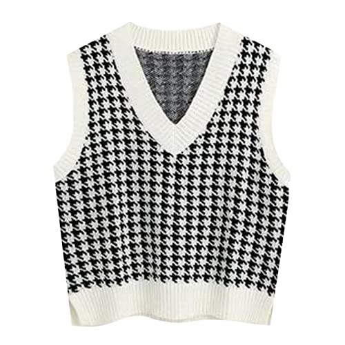 Wollweste Damen, Lang Gestreift V Ausschnitt Damenpulli Strickpullunder Kurz Warm Ärmellos Sweater Vest Strickweste Pullunder Winter Baumwolle Pullover Pullover Vest von DondPO