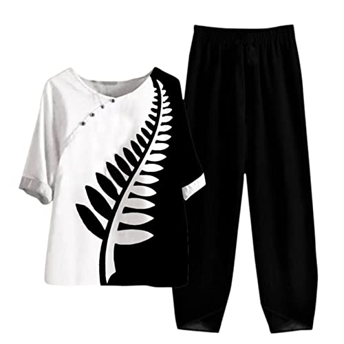 Zweiteiler Damen Jogginganzug Große Größen 2 Teilig Festlich Outfits Weiß Sommer Jogginganzug Oberteile Zweiteiler Freizeitanzug Baumwolle Damen Set Trainingsanzug Hausanzug Elegant Streetwear 2023 von DondPO