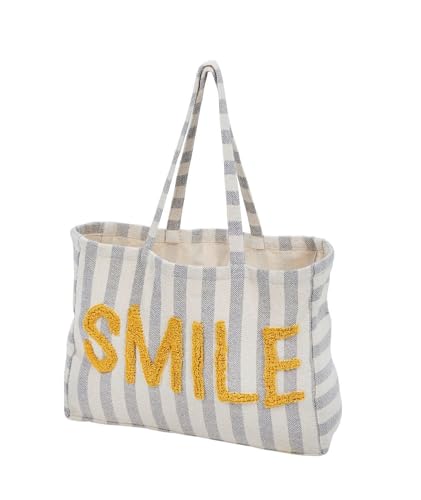 Große Strandtasche mit LOVE oder SMILE Schriftzug Gestreiftes Design, 70x37x49 cm extra groß (Gelb) von DONE