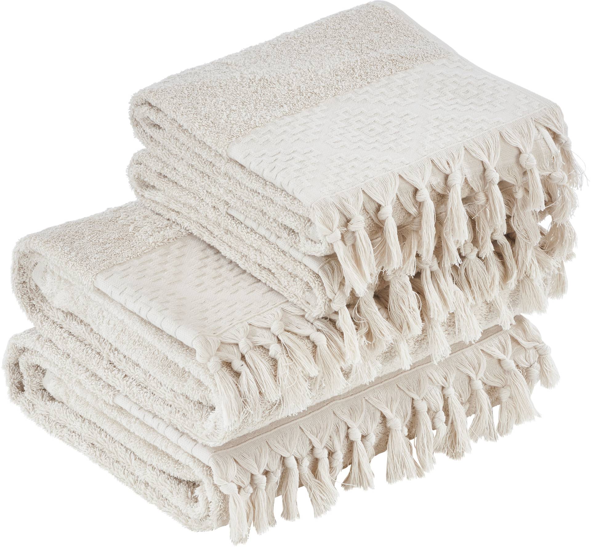 done. Handtuch Set "Provence Bohéme" Uni-Farben, Boho-Style, mit auffälliger Borte & Fransen von Done.