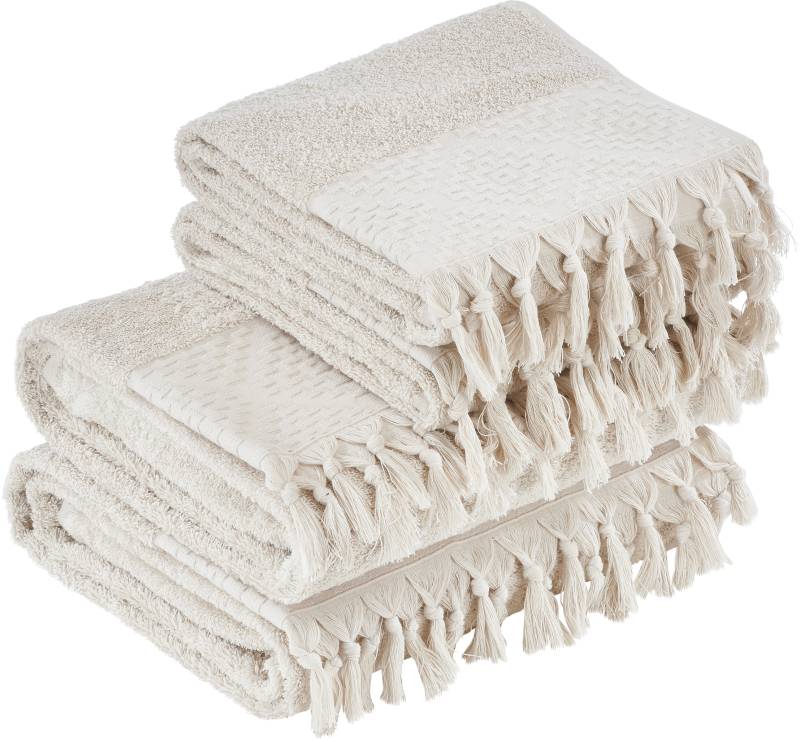 done. Handtuch Set "Provence Bohéme" Uni-Farben, Boho-Style, mit auffälliger Borte & Fransen von Done.