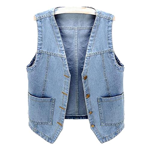 Damen Basic Jeansjacke Stretch Vintage Biker Gilet mit Taschen V-Ausschnitt Outwear von DongBao