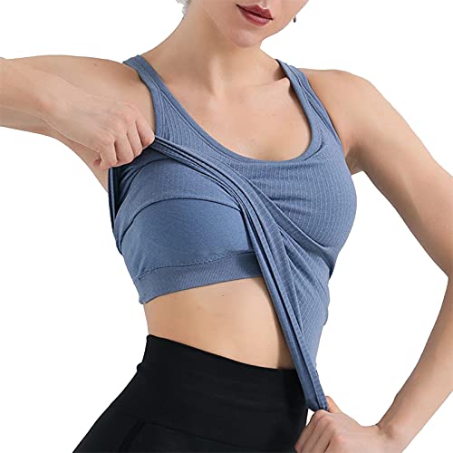 Damen Tank Tops mit Integriertem BH Sommer T-Shirts Casual Oberteil Top Ärmellose Shirt Atmungsaktive Workout Gym von DongBao