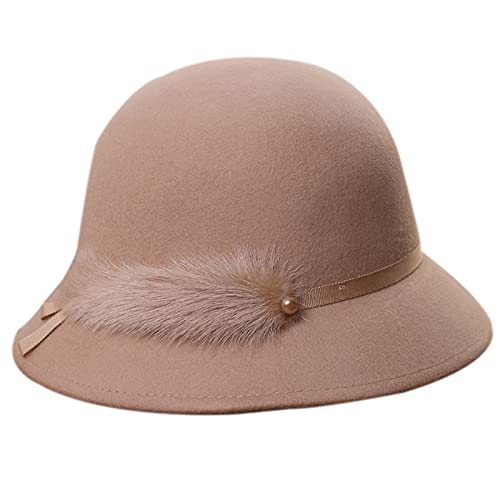 DongBao Damen Winter Fischerhut Mode Cloche Mütze Warm Hut Melone Hut Wollhut Filzhut 1920s Retro Kirche Hüte von DongBao