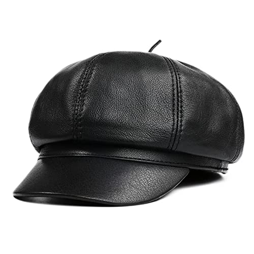 DongBao Herren Damen Schirmmütze Leder Schildmütze Barett Ballonmütze Wintermütze Maler Mütze mit Visor 8 Panel Flat Cap von DongBao