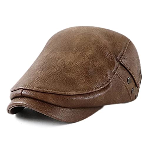 DongBao Herren Damen Schirmmütze PU Leder,Schiebermütze Barett Cap, Vintage Gatsby Flatcap Golfermütze,Frühling/Herbst/Winter von DongBao