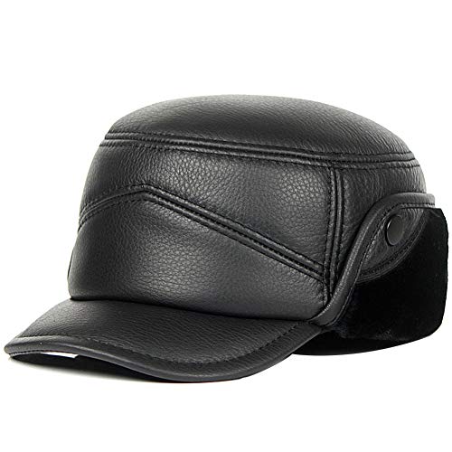 DongBao Herren Leder Warm Kappe Baseballmütze Fliegermützen Mit Ohrenschutz Winter Baseballmütze Schirmmütze Kappe Mützen von DongBao