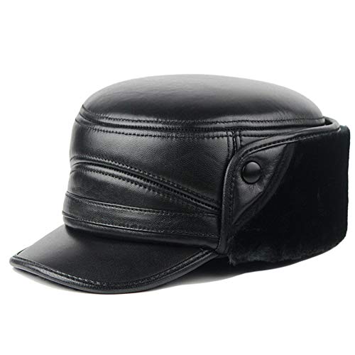 DongBao Herren Leder Warm Kappe Baseballmütze Fliegermützen Mit Ohrenschutz Winter Baseballmütze Schirmmütze Kappe Mützen von DongBao