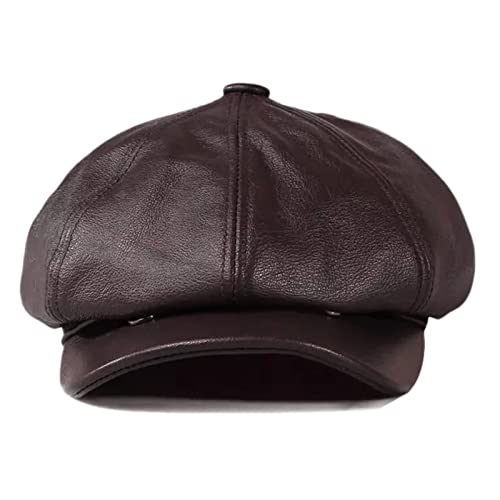 DongBao Herren Schirmmütze aus Leder Schiebermütze Mann Baskenmütze Gatsby Newsboy Flatcap Herren Barett Cap Leder Kappe von DongBao