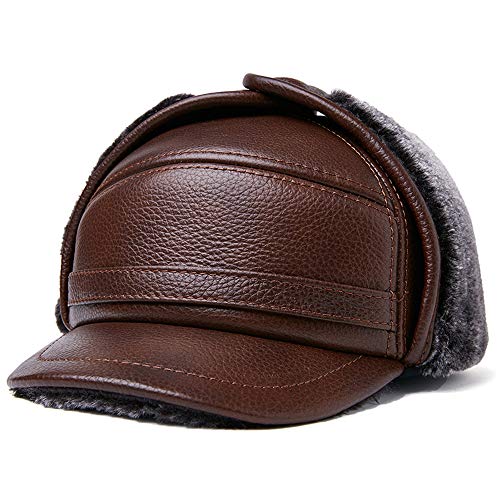 DongBao Herren Winter Schiebermütze mit Ohrenklappen,Warm Baseball Kappe mit Ohrenschutz, Leder Fliegermützen von DongBao