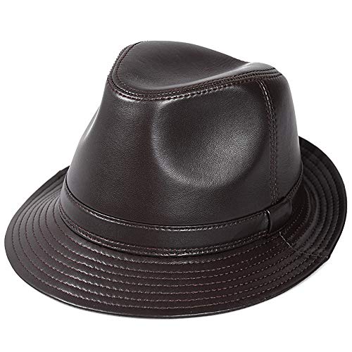 DongBao Herrenhut mit Leder -Leder Fedora Trilby Hut Panamahut Lederhut- Oilskinhut Winter/Sommer von DongBao