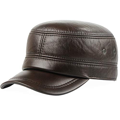 DongBao Ledercap Herren-Military Army Cap Herren Vintage Leder Militär Mütze Winter Baseballmütze von DongBao