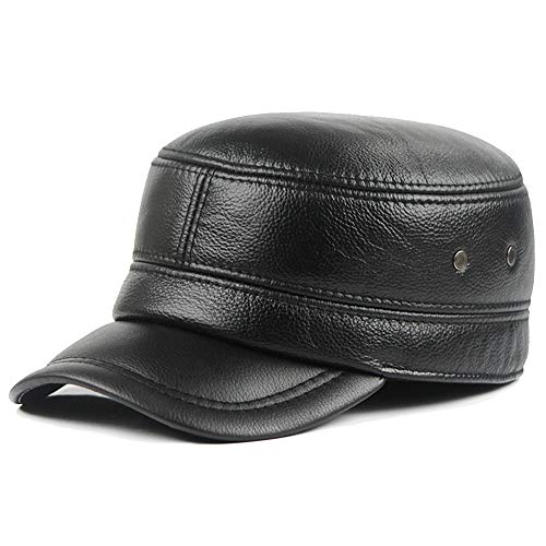 DongBao Ledercap Herren-Military Army Cap Herren Vintage Leder Militär Mütze Winter Baseballmütze von DongBao