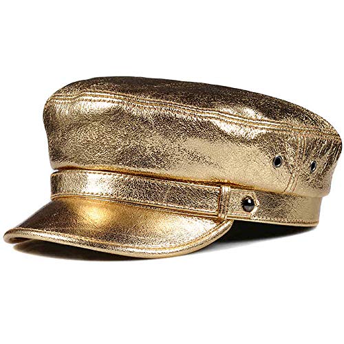 DongBao Mütze Militär Army Cap für Herren Damen Kappe UV Sonnenhut Mit Knöpfe,Schiffermütze,Erwachsene echte Leder Fiddler Mütze von DongBao