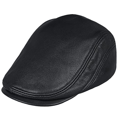 DongBao Schiebermütze Gatsby Schirmmütze Leder Mütze Barett Cap Newsboy Flat Cap Damen Herren von DongBao