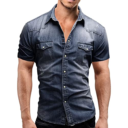 Jeanshemd Kurzarm Herren Hemd Denim T Shirt Freizeit Kurzarm für Herren von DongBao