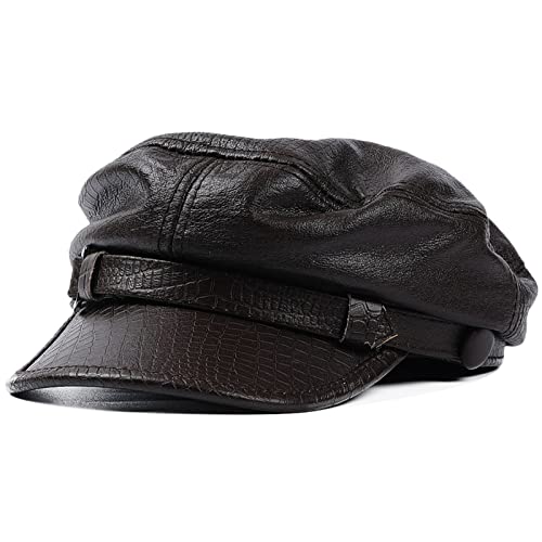 Leder Fiddler Mütze Breton Style Mariner Cap,Kapitänsmütze Herren Damen Flache Kappe von DongBao