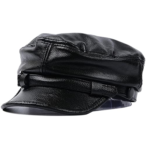 Leder Fiddler Mütze Breton Style Mariner Cap,Kapitänsmütze Herren Damen Flache Kappe von DongBao