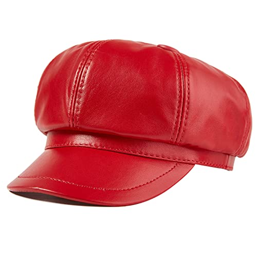 Schirmmütze Damen, Leder Mütze Gatsby Newsboy Cap Tellermütze Baker Boy Hut Flat Cap Sommer/Winter von DongBao