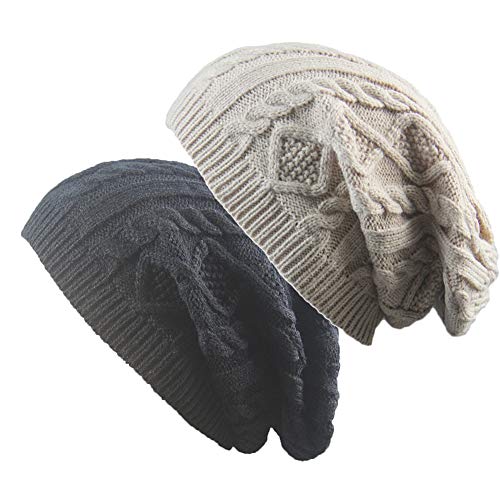 Warme Beanie für Herren Damen - Mützen Long Slouch - Wintermütze mit Kariert Strickmuster von DongBao