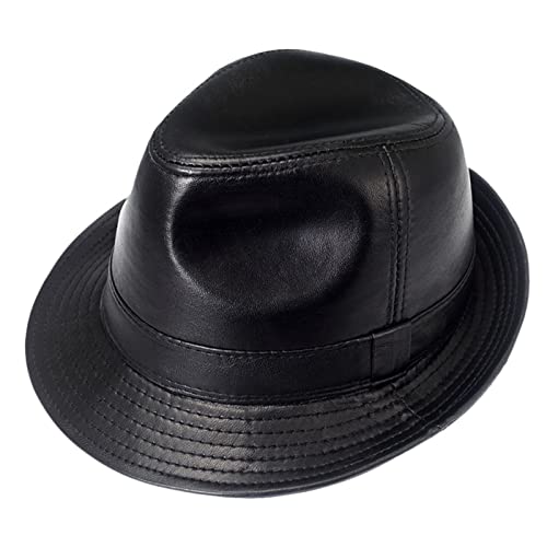 Donggu Herren Casual Gangster Trilby Fedora Hut Winter Herbst Panama Hut Leder Jazz Hut, schwarz, X-Large von Donggu