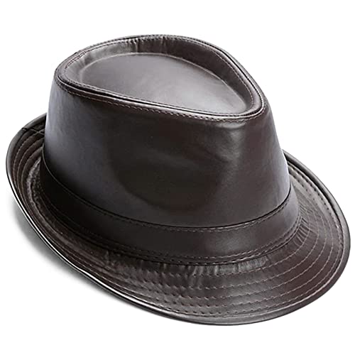 Herren Trilby Fedora Hut Homburg Cap Vintage Gangster Hut Winter Herbst Frühling PU Leder Jazz Hut, braun, Einheitsgröße von Donggu