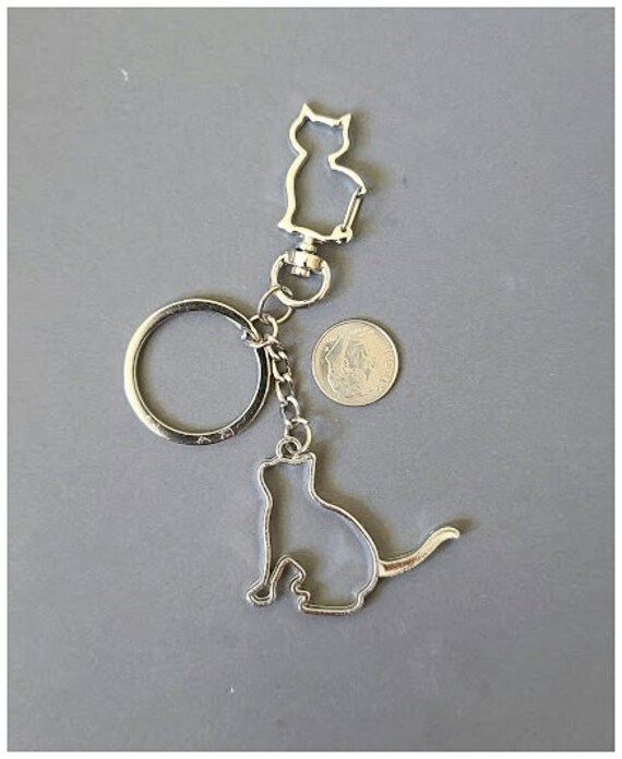 Katze Silber Metall Name Schlüsselanhänger/Tier Geschenk Für Kinder Und Ihn von DongleDongle