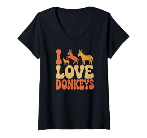 Damen I Love Donkeys Niedliches Tier-Design T-Shirt mit V-Ausschnitt Damen I Love Donkeys Niedliches Tier-Design T-Shirt mit V-Ausschnitt von Donkey Enthusiast Animal Lover