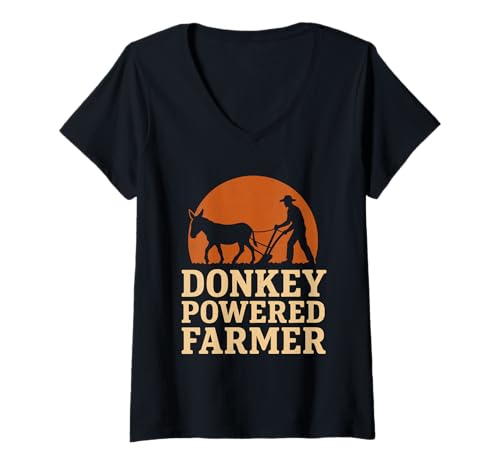 Damen Lustiger Esel Humor Esel Farmer Pride Quirky State of Mind T-Shirt mit V-Ausschnitt Damen Lustiger Esel Humor Esel Farmer Pride Quirky State of Mind T-Shirt mit V-Ausschnitt von Donkey Lover Gift Powered by Donkey Logic Farm