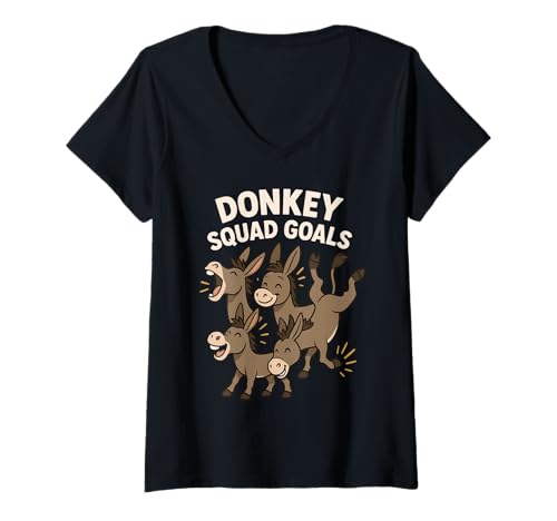Damen Lustiger Esel Humor Esel Farmer Pride Quirky State of Mind T-Shirt mit V-Ausschnitt Damen Lustiger Esel Humor Esel Farmer Pride Quirky State of Mind T-Shirt mit V-Ausschnitt von Donkey Lover Gift Powered by Donkey Logic Farm