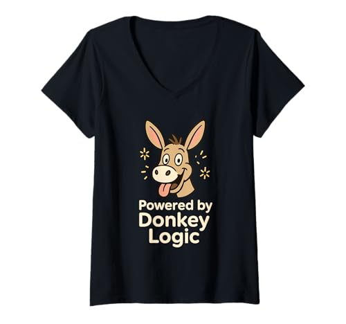 Damen Lustiger Esel Humor Esel Farmer Pride Quirky State of Mind T-Shirt mit V-Ausschnitt Damen Lustiger Esel Humor Esel Farmer Pride Quirky State of Mind T-Shirt mit V-Ausschnitt von Donkey Lover Gift Powered by Donkey Logic Farm