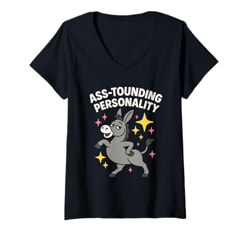 Damen Lustiger Esel Humor Esel Farmer Pride Quirky State of Mind T-Shirt mit V-Ausschnitt Damen Lustiger Esel Humor Esel Farmer Pride Quirky State of Mind T-Shirt mit V-Ausschnitt von Donkey Lover Gift Powered by Donkey Logic Farm