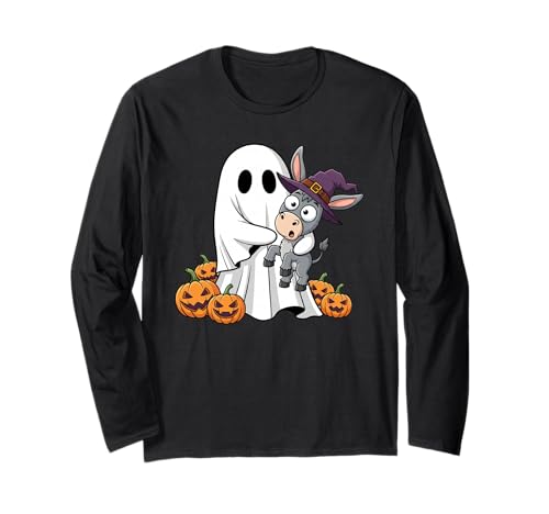 Lustiger Geist Esel Kürbis Halloween Kinder Herren Damen Langarmshirt von Donkey Lovers Cute Halloween Outfits for Boy Girl