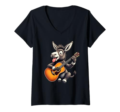 Damen Lustiger Esel spielt Gitarre Design für Musikliebhaber T-Shirt mit V-Ausschnitt Damen Lustiger Esel spielt Gitarre Design für Musikliebhaber T-Shirt mit V-Ausschnitt von Donkey Lovers Designs