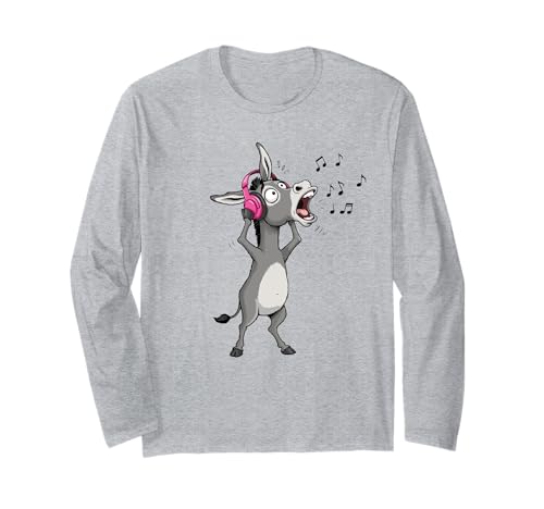 Lustiges singendes Lied Esel Tier Geschenk Musiker Erwachsene Kinder Langarmshirt von Donkey Singing Karaoke Music Lover Graphic Design