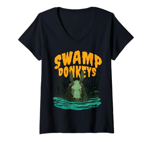 Damen Sumpfesel T-Shirt mit V-Ausschnitt von Donkey Swamp