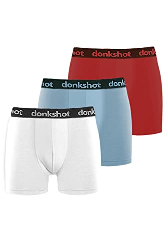 Boxershorts im 3er Pack, Bequeme Unterhosen für Herren, eng anliegend mit klassischem Schnitt, Blau-Bordeaux-Weiß - XL von Donkshot