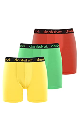 Boxershorts im 3er Pack, Bequeme Unterhosen für Herren, eng anliegend mit klassischem Schnitt, Rot-Grün-Gelb - XL von Donkshot