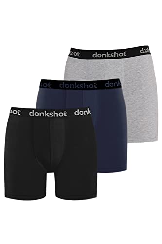 Boxershorts im 3er Pack, Bequeme Unterhosen für Herren, eng anliegend mit klassischem Schnitt, Schwarz-Marine-Grau - XL von Donkshot