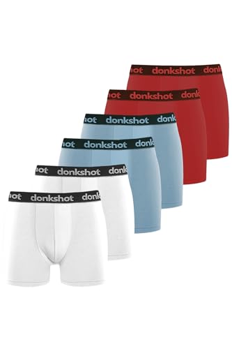 Boxershorts im 6er Pack, Bequeme Unterhosen für Herren, eng anliegend mit klassischem Schnitt, Blau-Bordeaux-Weiß - L von Donkshot