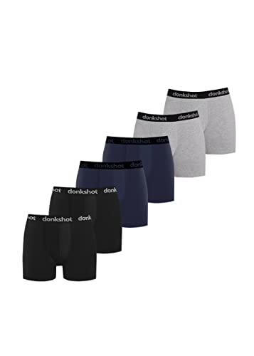 Boxershorts im 6er Pack, Bequeme Unterhosen für Herren, eng anliegend mit klassischem Schnitt, Schwarz-Marine-Grau - XL von Donkshot