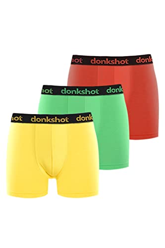 Boxershorts mit längerem Bein im 3er Pack, Bequeme Unterhosen für Herren, eng anliegend mit klassischem Schnitt, Rot-Grün-Gelb - S von Donkshot